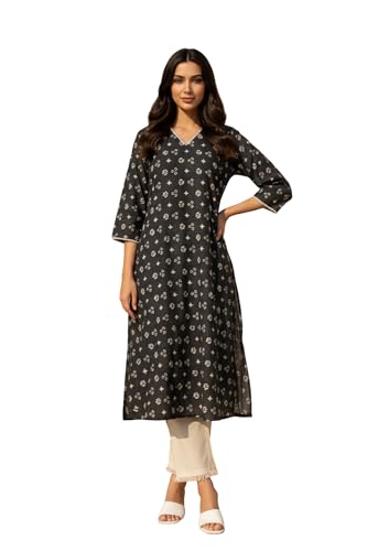 Image of W for Woman Geometric Printed Lace Pure Cotton Straight Kurta