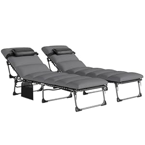Outsunny 2 Sonnenbäder, 200 cm, mit XXL-Matratze, 9 cm – Gartenliege, neigbar 180 °, flach – Campingbett, faltbar mit 5 Positionen, Belastung 120 kg, Tragegriff und Seitentasche, grau