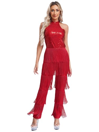 Combinaison pantalon salsa et chacha à franges pour briller en gala
