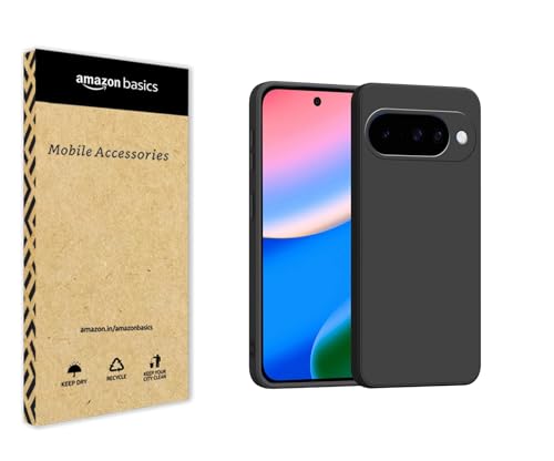 Image of amazon basics Back Cover for Google Pixel 10 5G | Ultra Slim Soft Rubberised Case | Matte Silicone Flexible Mobile Case | Camera Protection - Black