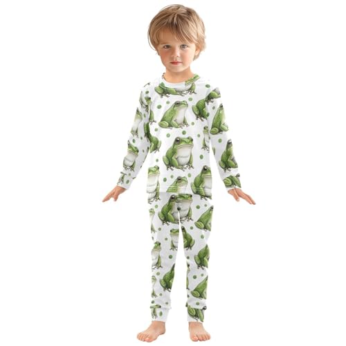 Pajama Sets Long Sleeve Frog Pattern Polka Background Soft Comfy Sleepwear 2 Piece PJS 3-8T2