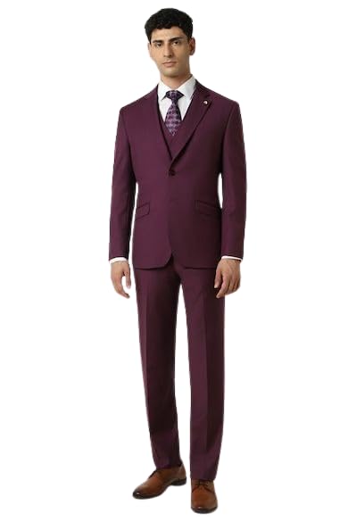 VYOM Enterprise Men's Slim Regular Fit 3 Pieces Suit Set Notch Lapel Suit with Double Breasted Waistcoat Crocodile (34, Maroon Color Color)-picture-22