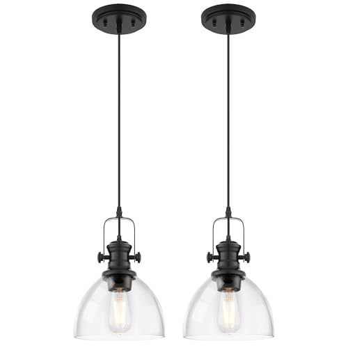 Image of 2-Pack 7.5 inch Black Pendant Lights Kitchen Island, Clear Glass Shade
