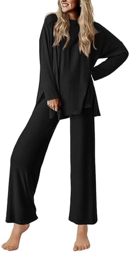 Ekouaer Lounge Sets for Women Long Sleeve Pajamas Fall Loungewear Soft Comfy Pjs Two Piece Travel Outfits Set