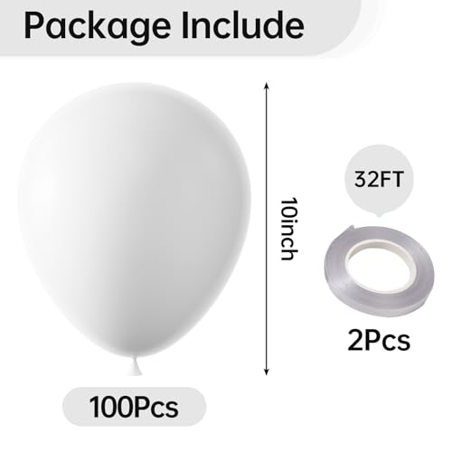 Image of KALOR 10 Inch White Balloons, 100 Pcs Latex Helium Balloons for Kid's Birthday Party Baby Shower Wedding Graduation Graduation Party Decorations