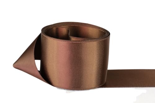 Image of Ribbon Bazaar Double Faced Satin - Premium Gloss Finish - 100% Polyester Ribbon for Gift Wrapping, Crafts, Scrapbooking, Hair Bow, Decorating & More - 3 /8 inch Brown 50yd Spool