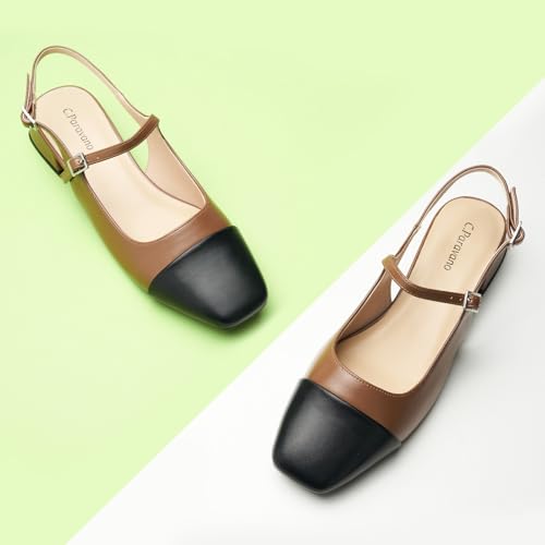 Image of C.Paravano Women's Square Toe Slingback Block Heel Sandals