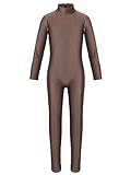 Mufeng Body de Una Pieza con Manga Larga para Niñas Maillot de Danza de Baile con Pantalones Mono de Color Sólido para Yoga Gimnasia Marrón A 9-10 años