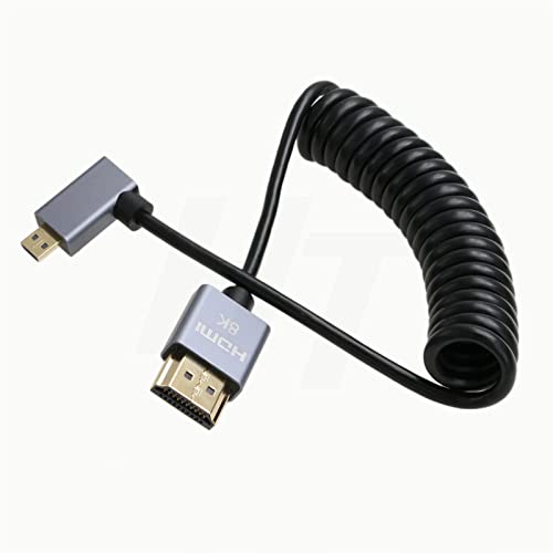 HangTon Micro HDMI to Right Angle HDMI 4K 8K Coiled Cable for Sony A6400 A7R Canon R5 R7 GH4 S5 Z50 Camera ATOMOS Ninja V Portkeys Monitor Type A D HDMI 2.1