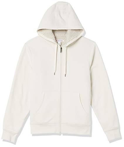 Amazon Essentials Sudadera con capucha de forro polar y cremallera completa, con forro sherpa Hombre, Blanco Roto, L