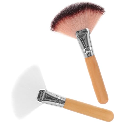 PACKOVE 2Pcs Large Fan Makeup Brush Wooden Fan Cosmetic Brush Highlighting Makeup Brush Soft Fan Face Brush for Bronzer Cheekbones Blush