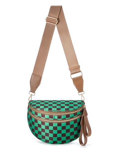 Image of Black and White Checkered Crossbody Bag Bum Bag for Women,Spacious Checkered Purse Fanny Packs Belt Bag