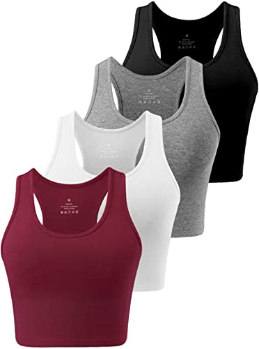 Star Vibe 4 Stücke Sport Crop Top Set Damen Basic Sporttop Tanktops Frauen Yoga Sport Top Damen Fitness Black/Dark Grey/White/Wine XL