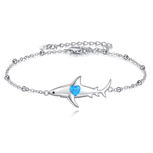 POPLYKE Bracelet réglable en forme de baleine en argent sterling avec perles d'orque - Bijoux pour femmes - Cadeau d'anniversaire, 23 cm, Argent sterling