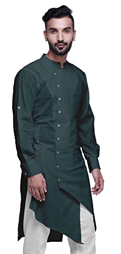 Image of Atasi Mandarin Collar Mens Kurta Shirt Solid Cotton Flex Long Kurta for Boys, Teal Green, 4X-Large