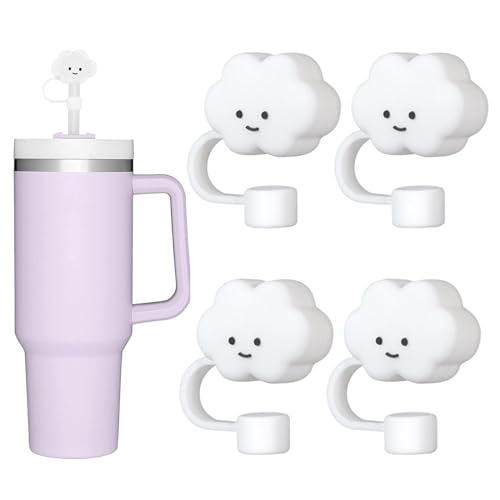 4 Pcs Stanley Straw Cover - Cute White Cloud Shaped Topper Cap Compatible with Stanley Cup - Reusable Dust-Proof
