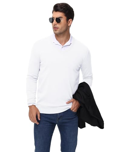 Ficerd 2 Pack Men's V Neck Long Sleeve Sweater Business Casual Slim Fit Pullover Lightweight Soft Sweaters3