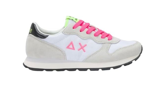 Sneaker Per Ragazze SUN68 Ally - Modello Running In Pelle E Nylon Bianco, Con Dettagli Fuxia E Giallo Fluò, Suola In Gomma