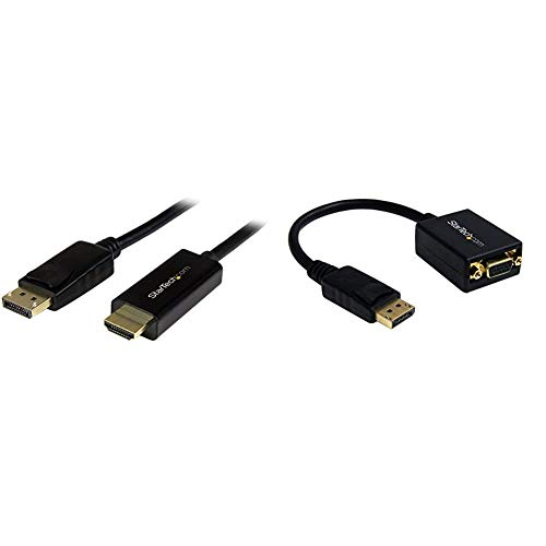 StarTech.com DisplayPort to HDMI Cable - 6ft / 2m - 4K 30Hz - Black - DP to HDMI Adapter Cable & DisplayPort to VGA Adapter - Active - 1080p - DP to VGA Converter (DP2VGA2)