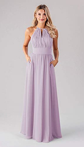 Keyhole Halter Long Bridesmaid Dresses for Women A Line Pleated Chiffon Formal Evening Prom Party Gown with Pockets3