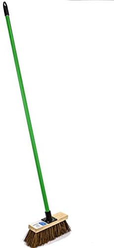 Stiff Garden Sweeping Brush Outdoor Broom 10 Inch Wide Natural Bassine Hard Bristle Sweeper with Wooden Head and Screw Fit Metal Handle Clean and Sweep Your Garden Path Yard Driveway & Outdoor Areas