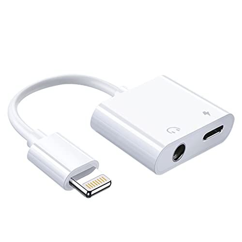 [2 in 1] Kopfhörer Adapter für iPhone, Apple Lightning auf 3,5 mm Buchse Dongle Aux Audio Ladegerät Splitter kompatibel mit iPhone 14/13/XS/X 8 7 Audio Kopfhörer Adapter unterstützen alle iOS-System Cover