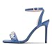 Usikall Womens Stiletto High Heel Peep Open Toe Sandals Ankle Strap Two-Piece Buckle Rhinestone Crystal Party Cute 3.9 Inches Heels Denim Blue 12 M US