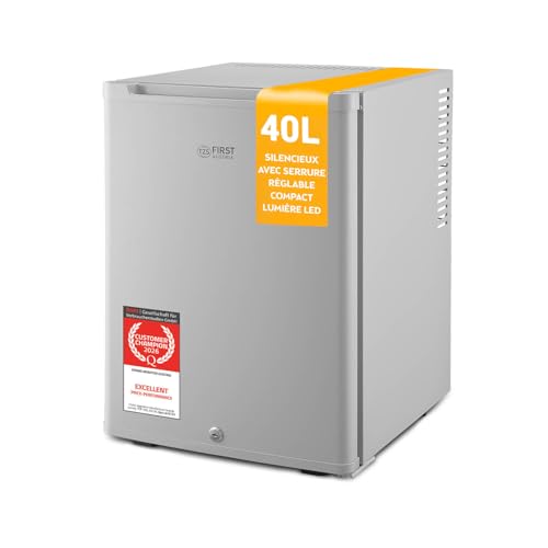 TZS First Austria - Mini réfrigérateur 40L silencieux - Petit mini-frigo avec porte réversible et lumière intérieure - Minibar pour camping, bureau,...