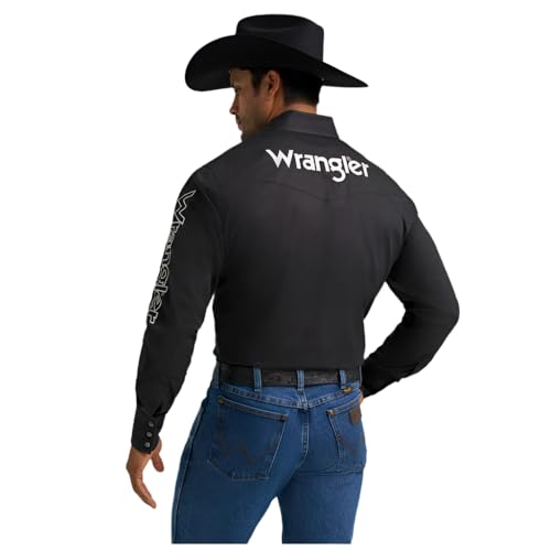 Wrangler Men's Logo Classic Fit Long Sleeve Snap Shirt - Black2