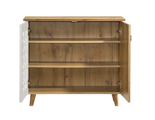 Image of DeckUp Ceylon 2-Door Engineered Wood Shoe Rack (Wotan Oak & White, Matte Finish)