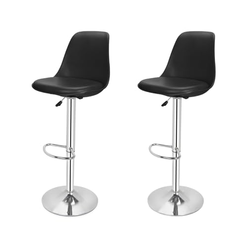 Image of RW Rapid Bar Stool Chair with Height Adjustable Design, Padded Seat & Footrest | Modern Metal Counter Stool for Kitchen, Home, Bar & Cafe Seating | Durable Comfort Chair (Black, Set of 2)
