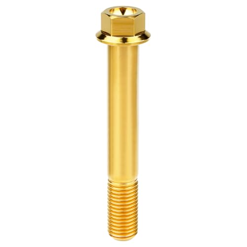 Image of Titanium Bolt M12 30 35 40 45 50 55 60 65 70 75 80 85 90mm Hex Small Flange Head for Motorcycle Car Modification Pack of 4 (M12x80mm Pitch 1.5, Gold)