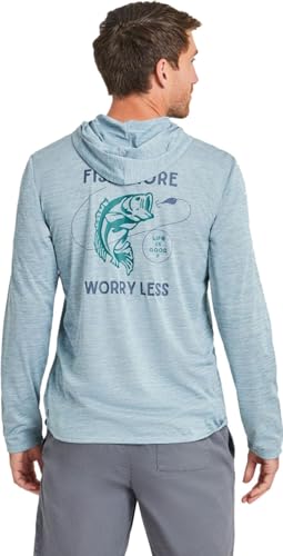 Life is Good Men's Clean Fish More Bass Long Sleeve Sun Crusher Hoodie, Smoky Blue, X-Large2