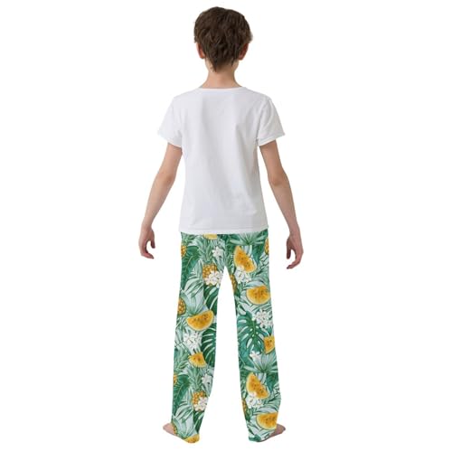 ZZXXB Pineapple with Palm Leaves Boys Long Pants Soft Trousers Elastic Waist Kids Lounge Bottoms with Pockets S-XL3