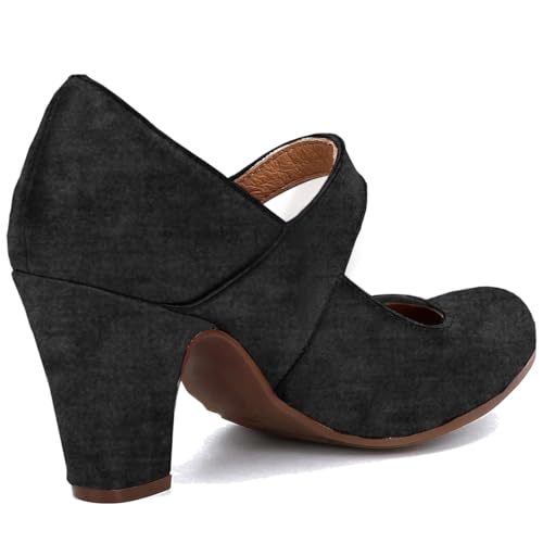 Image of SHODENSE Women Vintage Chunky High Heel Mary Jane Shoes Round Closed Toe Ankle Strap Dress Sandals 3 inch Block Heels Mary Jane Lolita Pumps Two-Toned Patchwork Buckle Office Lady Wedding Retro 4-11 M US
