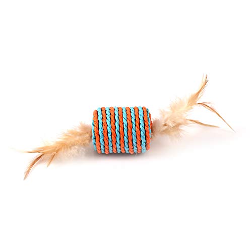 Image of PETS EMPIRE Interactive Plush Cat Toy - Cylinder Shape with Feather | Soft & Fun Toy for Kittens & Cats | Indoor Play 2Pcs Color May Vary