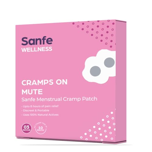 Sanfe Menstrual Cramp Patch | Upto 8 hr pain relief | Instant, 100% natural actives | Cool Patches, No side effects | 3 Pairs, For men & women