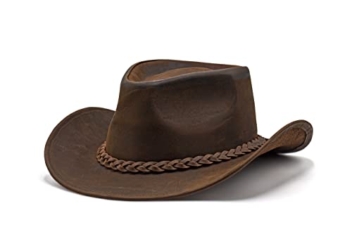 Hadzam Block Made Of Grain Leather Cowboy Hat For Men & Women Shapeable Into Outback Hat Great For Western Vintage Looks. Red Brown thumb #2