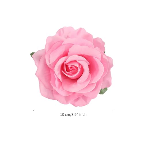 Image of 3.9 Inches Pink Rose Hair Clips & Flower Brooches for Women | Charming Design Pink Rose Brooches & Flower Pins for Women | Lapel Pin Wedding Flowers Hair Accessories & Valentines Day Gifts for Her