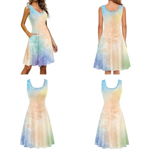 Image of Dreaweet Summer Dresses for Women A-Line Sleeveless Flowy Sun Dresses,Men's Casual Button-Down Shirts,Couple Matching Outfits