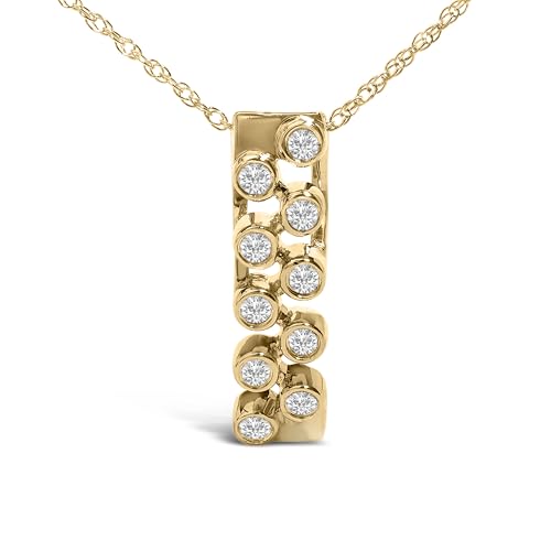 14K Yellow Gold Bezel Set 1/7 Cttw Diamond Vertical Bar Pendant Necklace