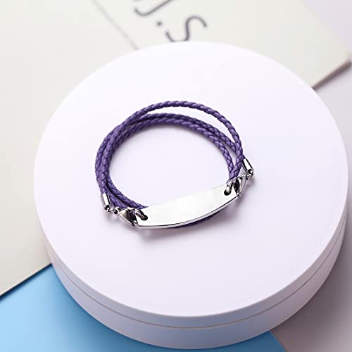 Personalized Medical Alert Bracelets for Women Men - Free Custom Engraving Medical ID Bracelets for Women 3-Layers Black Braided Leather Link Medical Bracelets 6.2-8.5 Inches4