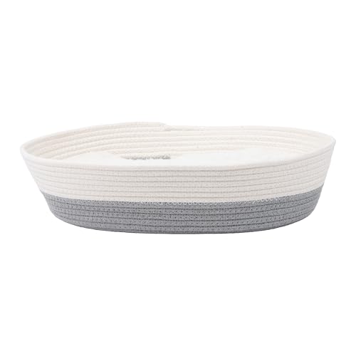 Kitty City Woven Cat Bed with Removable Washable Cushion, Cozy Braided Rope Indoor Cat Bed with Natural Catnip, Warm Round Cat Bed for Small to Medium Cats, 14” x 19" - White/Grey - Image 3