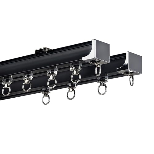 Sistema de riel doble de aluminio ajustable de 14 m para separadores de habitaciones, deslizadores y pistas coloridas, montaje en pared y techo, color negro, 340 cm, perfecto para decoración del hogar