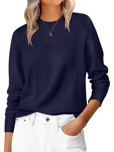 ANRABESS Sweaters for Women Short Length Loose Fit Lightweight Long Sleeve Crewneck Knit Basic Sweater 2025 Fall Outfits