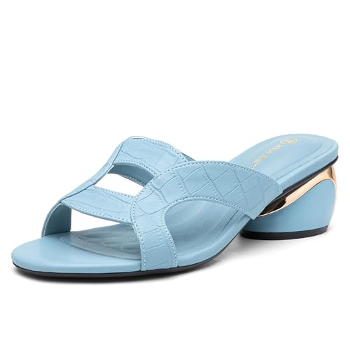 Women's Wide Width Heeled Mules - Round Toe Open-Toe Sandals for Wide Feet, Comfortable Slip-On Dressy Shoes
