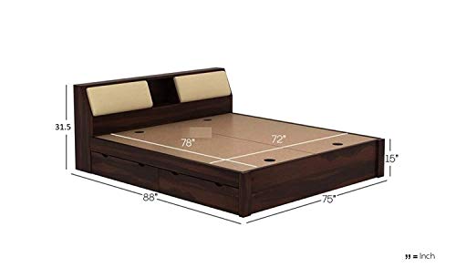 Image of Sheesham Solid Wood Walnut Finish Walken King Size Bed Open Dual Storage for Bedroom Room (King, Walnut)