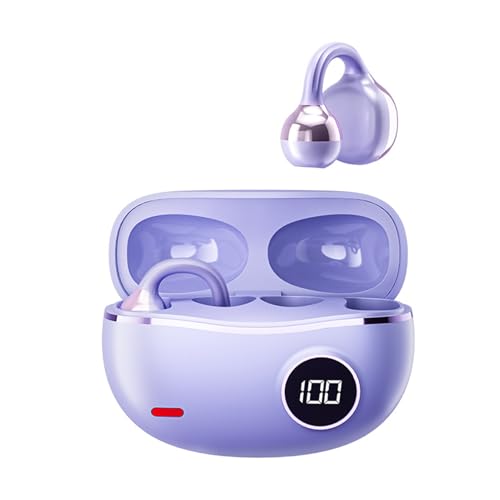 IOIUSKKU Auriculares inalámbricos Bluetooth Profesionales Resistentes al Agua para Actividades al Aire Libre, con Clip para la Oreja ABS de Larga duración y batería, morados