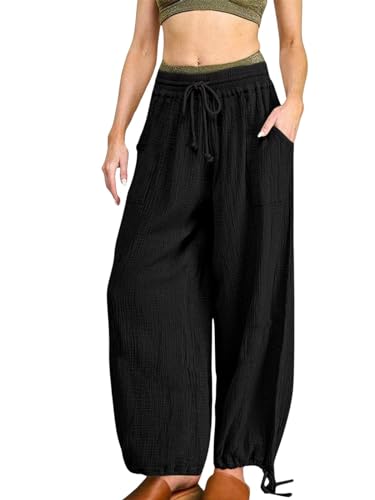 utcoco Womens Casual Loose Fit Wide Leg Pants High Waisted Drawstring Lounge Pants Trousers with Pocket