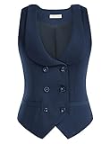 Belle Poque Women Double Breasted Vest Vintage U Neck Dressy Waistcoat for Business